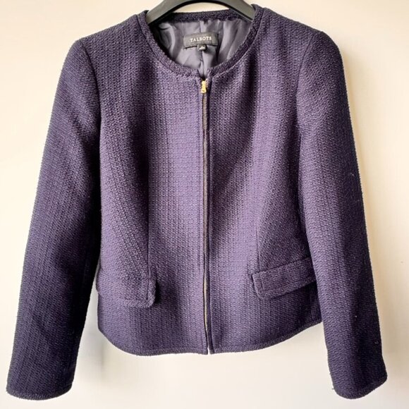 Talbots Jackets & Blazers - Talbots Cropped Zippered Collarless Blazer Navy